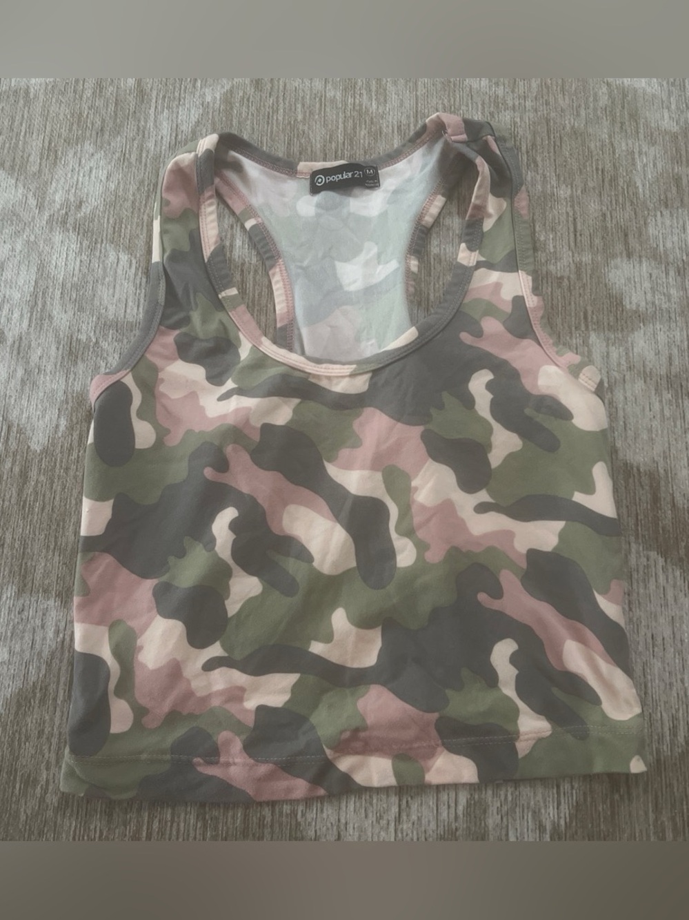Popular 21 Camouflage Racerback Tee in Pink & Green